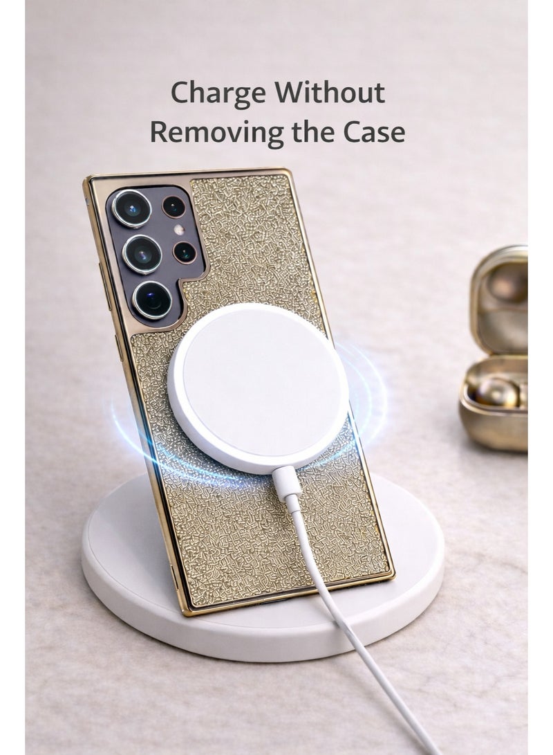 Samsung Galaxy S25 Ultra Wireless Charging Case – Champagne Gold Micro-Textured Luxury Cover with Magnetic Ring, Slim Protective Design - Image 2